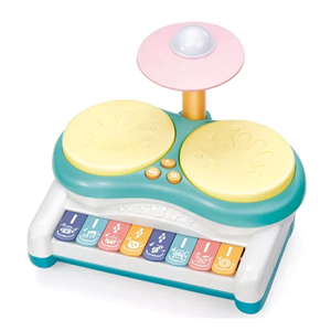 ست جاز و درام 3 در 1 کودک 2 طبلی آبی Piano Keyboard Drum Set 3 in 1 Baby Musical Toys_اسباب بازی